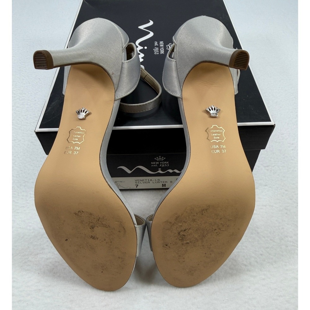 Nina Venetia LS Heels Silver Gray Satin Ankle Strap Sandals Womens Size 7 - Picture 5 of 8